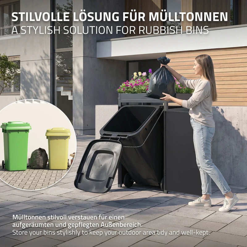 Mülltonnenbox mit Pflanzdach 1er bis 240L 68x80x124 cm aus Stahl in Lärchenoptik ML-Design
