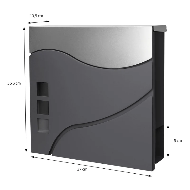 Standbriefkasten mit Zeitungsfach 37 cm Anthrazit/Silber inkl. Ständer 120 cm hoch Silber Briefkasten freistehend