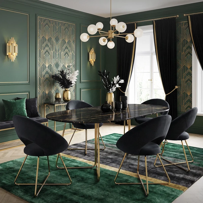 B-Ware Esszimmerstuhl mit runder offener Rückenlehne Schwarz aus Samt mit goldenen Metallbeinen ML-Design