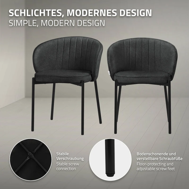 4er Set Esszimmerstühle mit Rücken- & Armlehne Anthrazit mit Metallbeinen bis 120 kg ML-Design