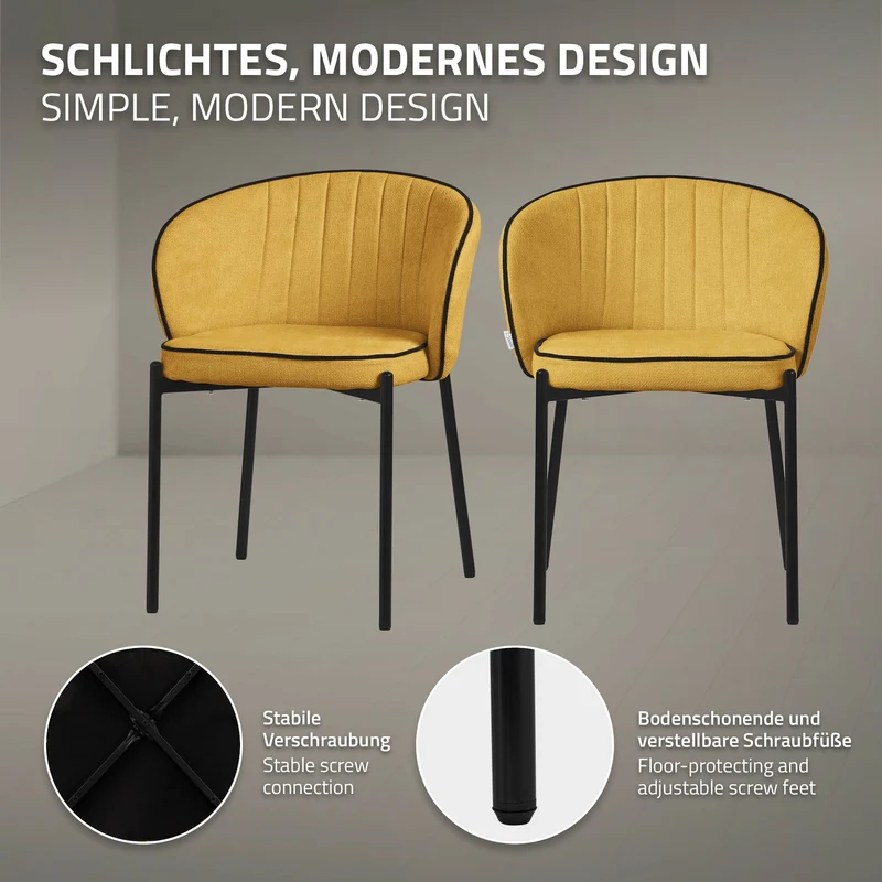 6er Set Esszimmerstühle mit Rücken- & Armlehne Senf mit Metallbeinen bis 120 kg ML-Design