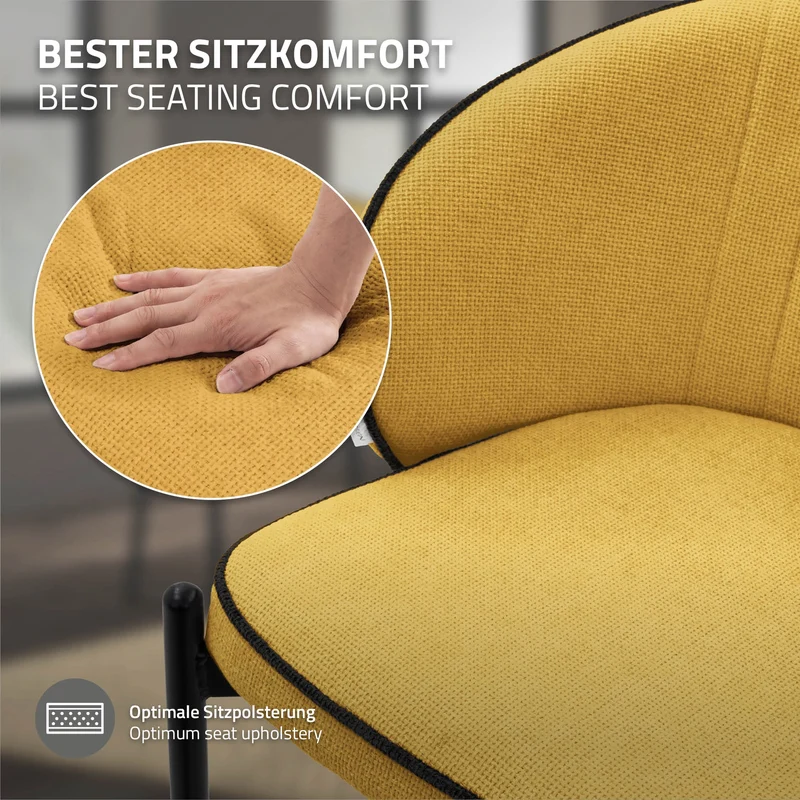 6er Set Esszimmerstühle mit Rücken- & Armlehne Senf mit Metallbeinen bis 120 kg ML-Design