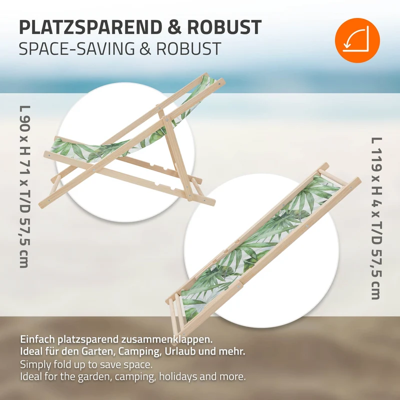 4er Set Gartenliege aus Holz in Palme Grün-Weiß klappbarer Beachstuhl Strandstuhl Strandliege Liegestuhl Sonnenliege Relaxliege