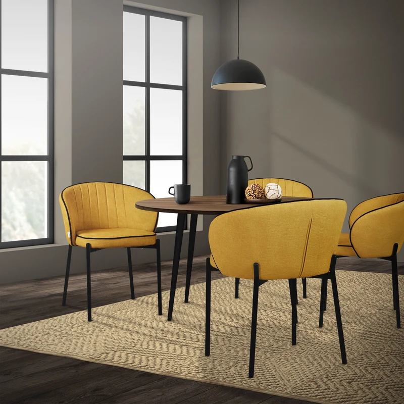 4er Set Esszimmerstühle mit Rücken- & Armlehne Senf mit Metallbeinen bis 120 kg ML-Design