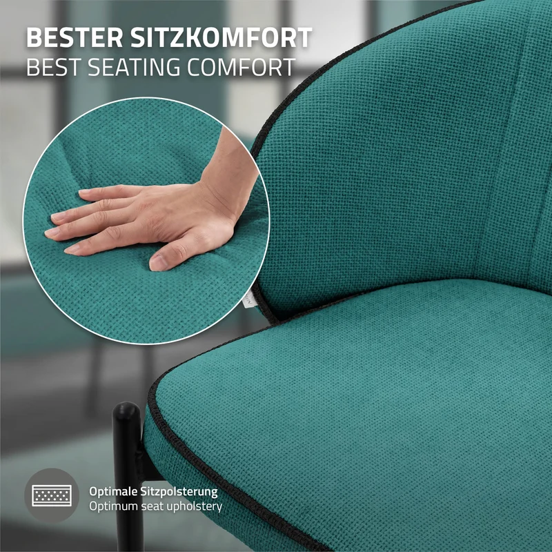 4er Set Esszimmerstühle mit Rücken- & Armlehne Petrol mit Metallbeinen bis 120 kg ML-Design
