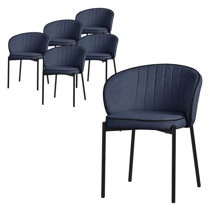 6er Set Esszimmerstühle mit Rücken- & Armlehne Dunkelblau mit Metallbeinen bis 120 kg ML-Design
