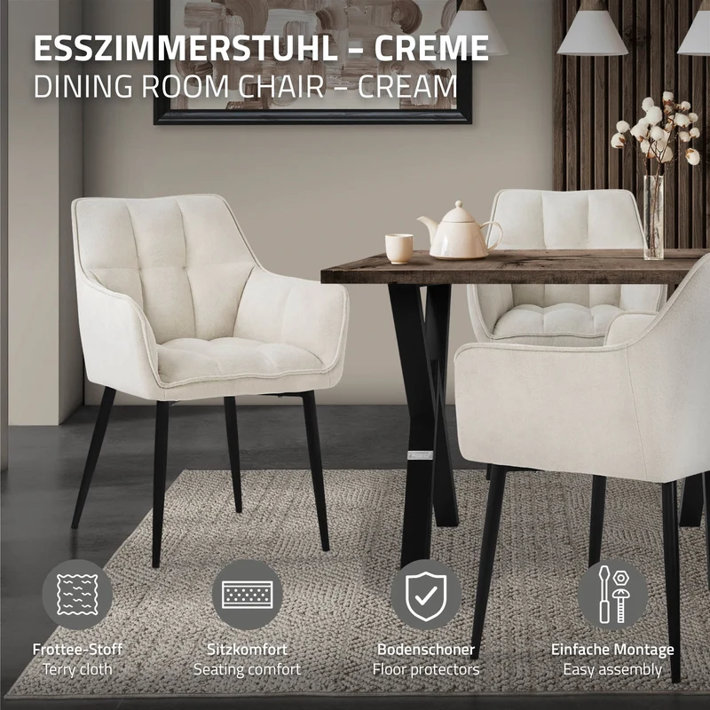 B-Ware Esszimmerstuhl Creme aus Frotteestoff mit gepolstertem Sitz ML-Design