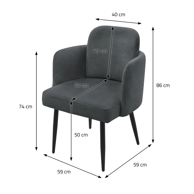 4er Set Esszimmerstühle mit Rücken- & Armlehne Anthrazit mit Metallbeinen bis 120 kg ML-Design