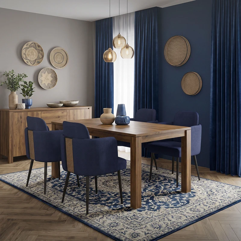 6er Set Esszimmerstühle mit Rücken- & Armlehne Dunkelblau mit Metallbeinen bis 120 kg ML-Design