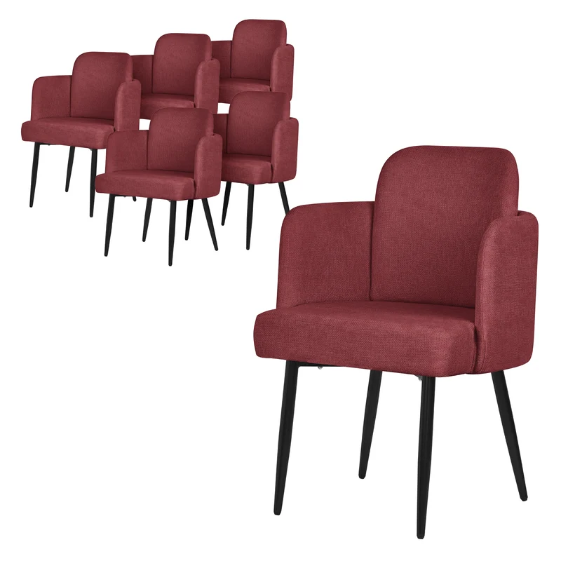6er Set Esszimmerstühle mit Rücken- & Armlehne Rot mit Metallbeinen bis 120 kg ML-Design