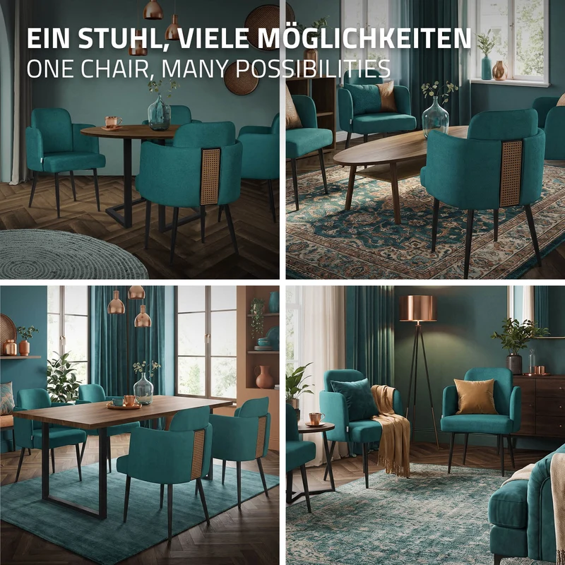 4er Set Esszimmerstühle mit Rücken- & Armlehne Petrol mit Metallbeinen bis 120 kg ML-Design
