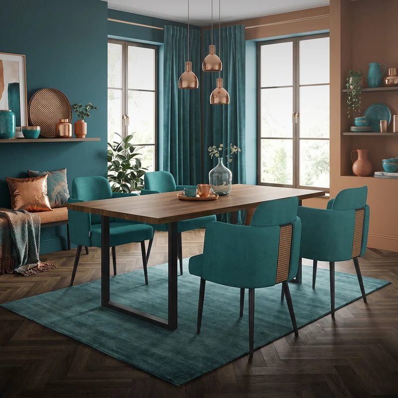 4er Set Esszimmerstühle mit Rücken- & Armlehne Petrol mit Metallbeinen bis 120 kg ML-Design