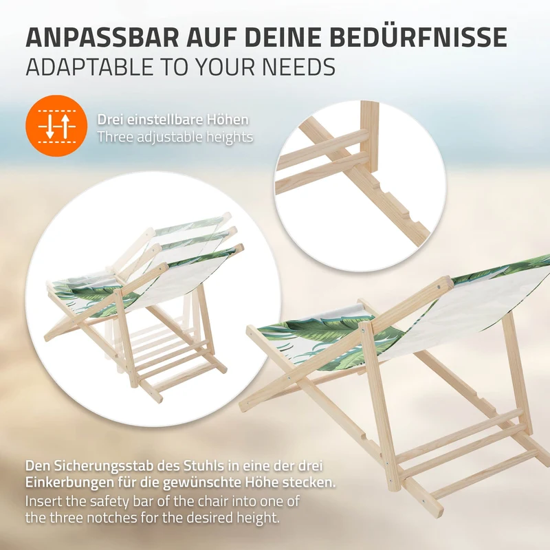 4er Set Gartenliege aus Holz in Tropical Grün-Weiß klappbarer Beachstuhl Strandstuhl Strandliege Liegestuhl Sonnenliege Relaxliege