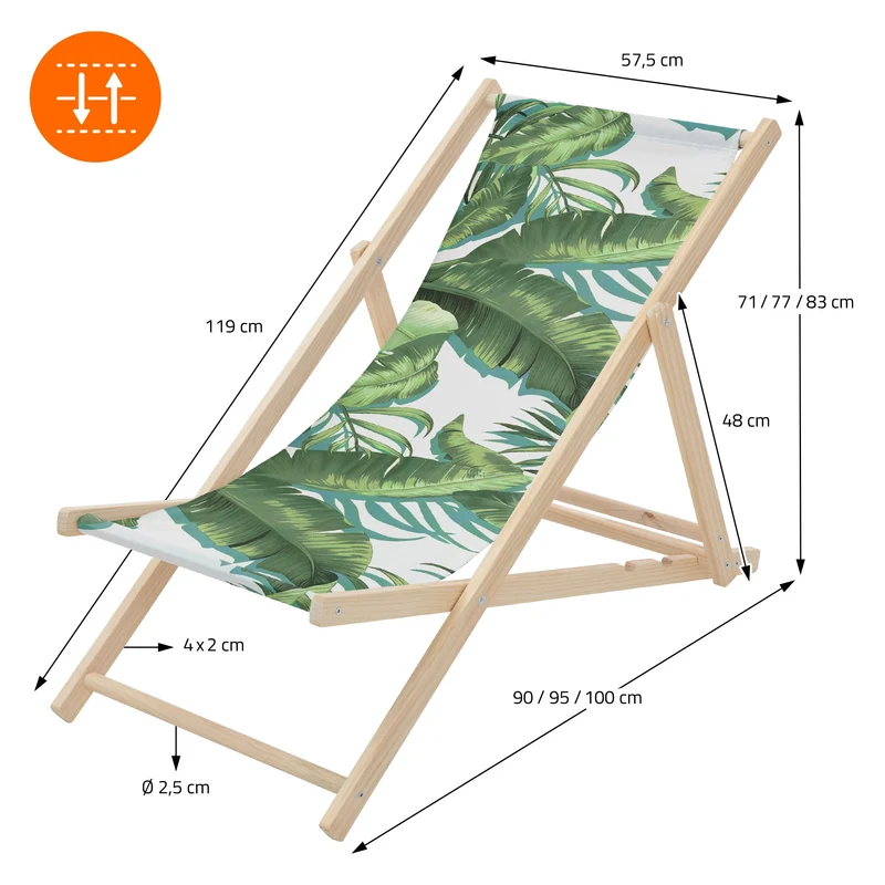 4er Set Gartenliege aus Holz in Tropical Grün-Weiß klappbarer Beachstuhl Strandstuhl Strandliege Liegestuhl Sonnenliege Relaxliege