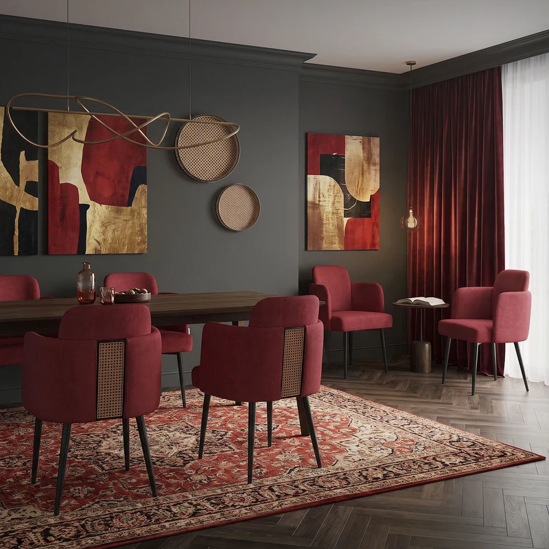 4er Set Esszimmerstühle mit Rücken- & Armlehne Rot mit Metallbeinen bis 120 kg ML-Design