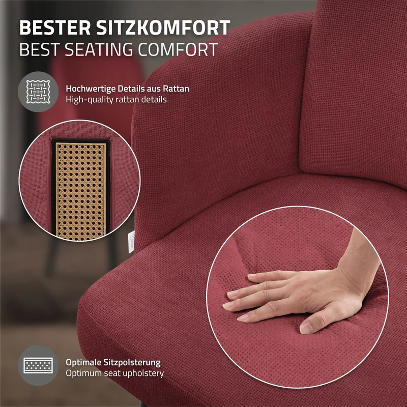 2er Set Esszimmerstühle mit Rücken- & Armlehne Rot mit Metallbeinen bis 120 kg ML-Design