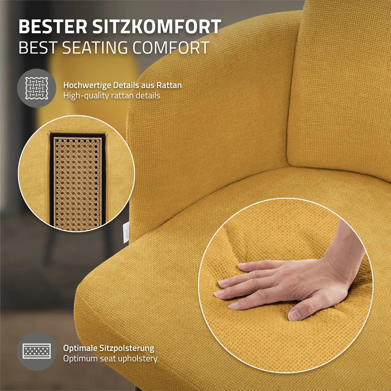 4er Set Esszimmerstühle mit Rücken- & Armlehne Senf mit Metallbeinen bis 120 kg ML-Design