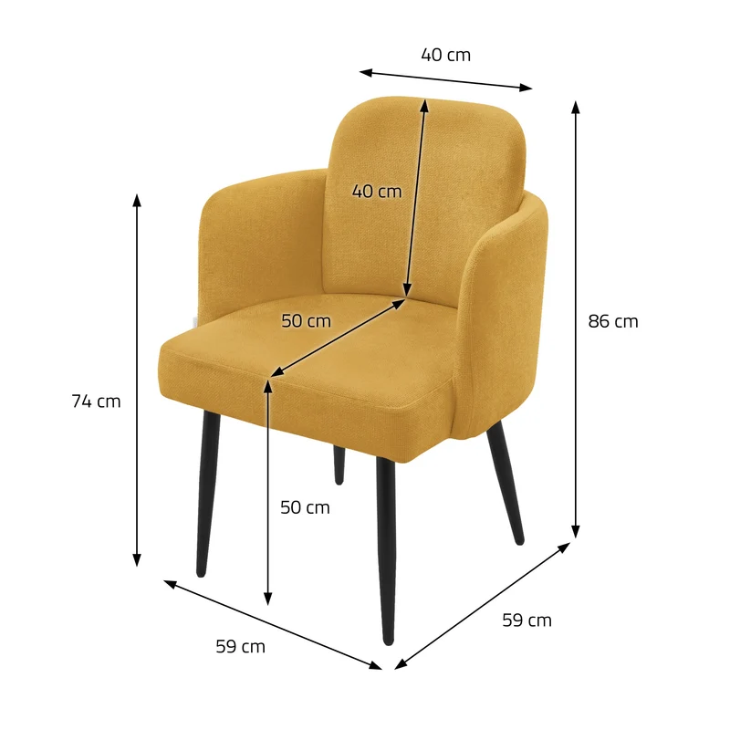 4er Set Esszimmerstühle mit Rücken- & Armlehne Senf mit Metallbeinen bis 120 kg ML-Design