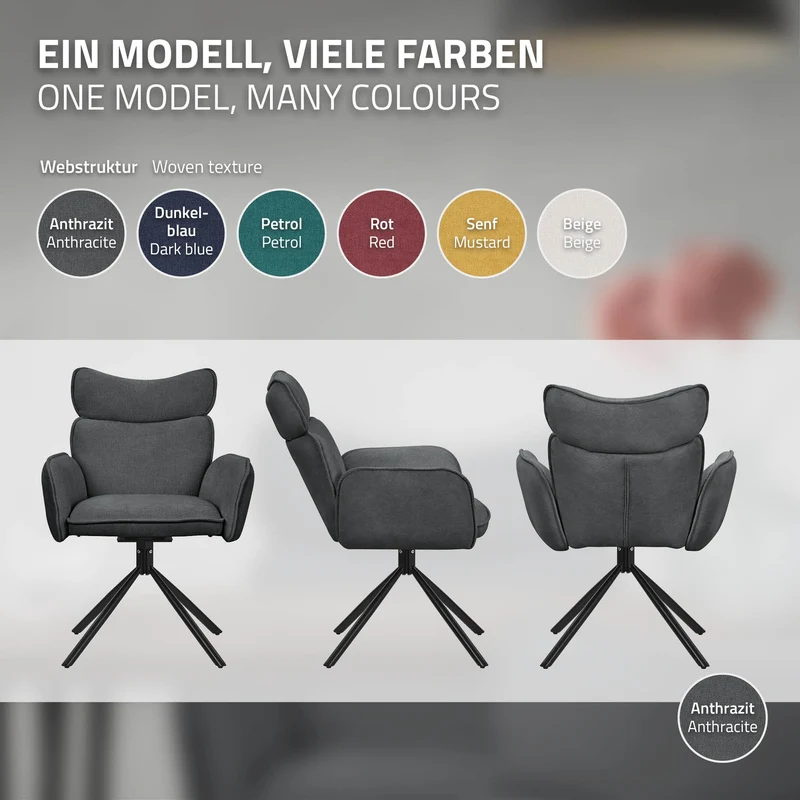 Esszimmerstuhl 4er Set drehbar Anthrazit mit Rücken- und Armlehne bis 120 kg ML-Design