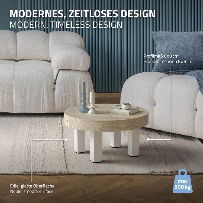 B-Ware 4er Set Tischbeine I-Design 30 cm Weiß glänzend aus pulverbeschichtetem Stahl eckig Profil 8x8 cm Höhenverstellbare Möbelfüße 1-4 cm ML-Design