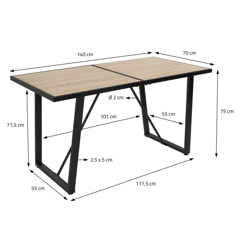 B-Ware Esstisch 140x70 cm mit schwarzem Gestell für 4-6 Personen ML-Design