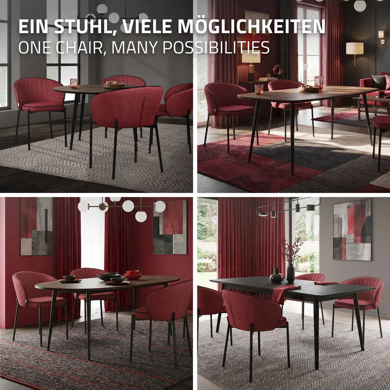 4er Set Esszimmerstühle mit Rücken- & Armlehne Rot mit Metallbeinen bis 120 kg ML-Design