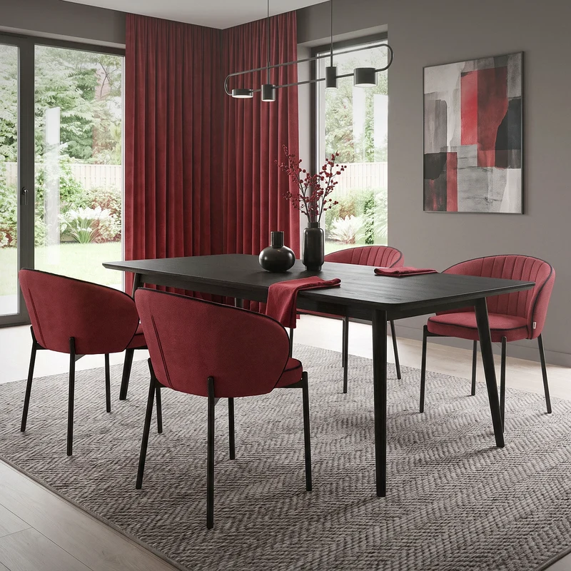 4er Set Esszimmerstühle mit Rücken- & Armlehne Rot mit Metallbeinen bis 120 kg ML-Design