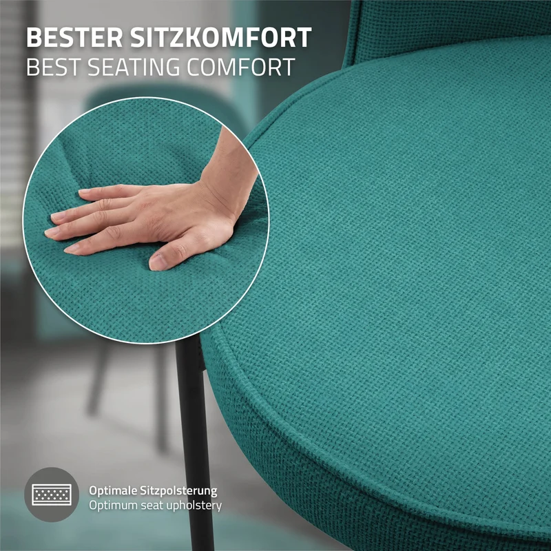 Esszimmerstühle 4er Set Petrol mit Rückenlehne, Polsterstühle für Esszimmer & Küche ML-Design