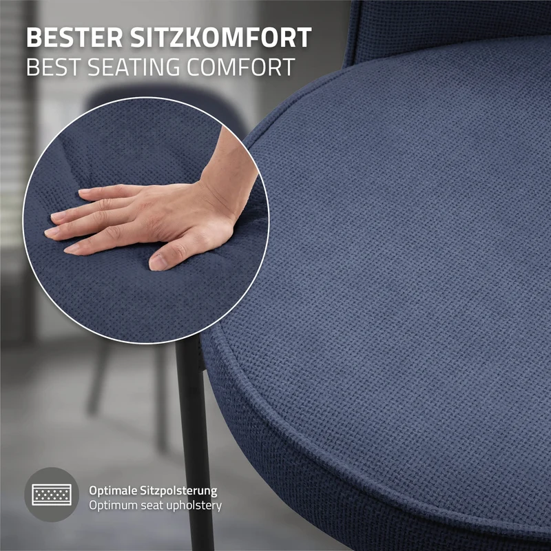 Esszimmerstühle 6er Set Dunkelblau mit Rückenlehne, Polsterstühle für Esszimmer & Küche ML-Design