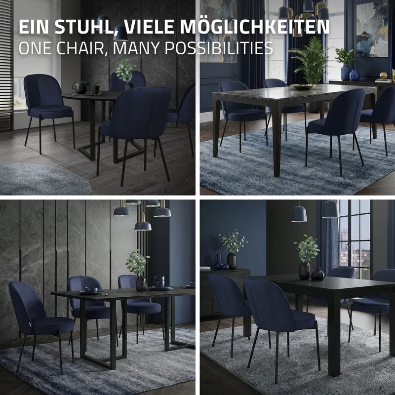 Esszimmerstühle 6er Set Dunkelblau mit Rückenlehne, Polsterstühle für Esszimmer & Küche ML-Design