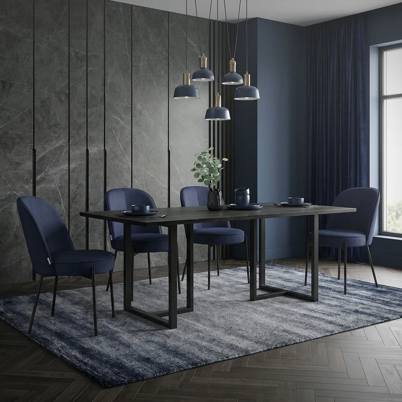 Esszimmerstühle 6er Set Dunkelblau mit Rückenlehne, Polsterstühle für Esszimmer & Küche ML-Design