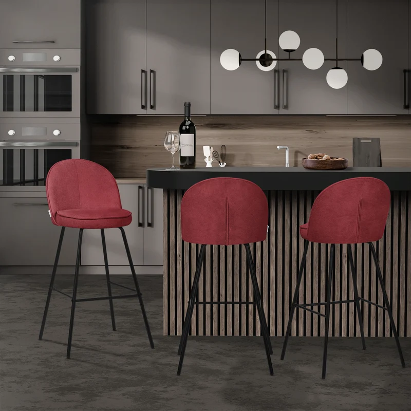 Barhocker 4er Set Rot 52x102x50 cm mit Rückenlehne und Fußstütze bis 120 kg ML-Design