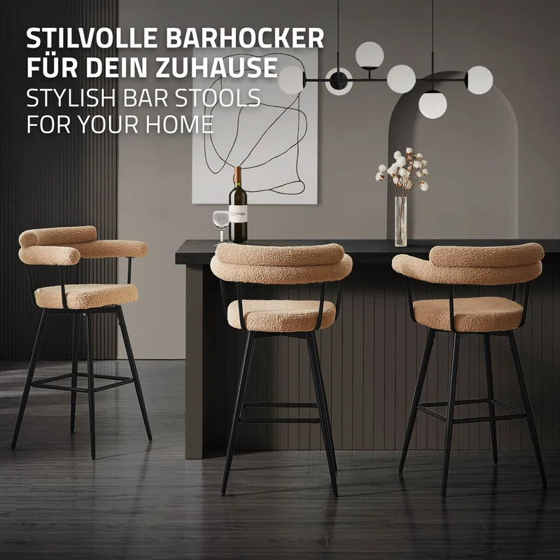 4er Set Barhocker 360° drehbar Braun 61x103x55 cm mit Arm-, Rückenlehne und Fußstütze bis 120 kg ML-Design