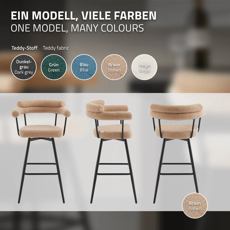 4er Set Barhocker 360° drehbar Braun 61x103x55 cm mit Arm-, Rückenlehne und Fußstütze bis 120 kg ML-Design