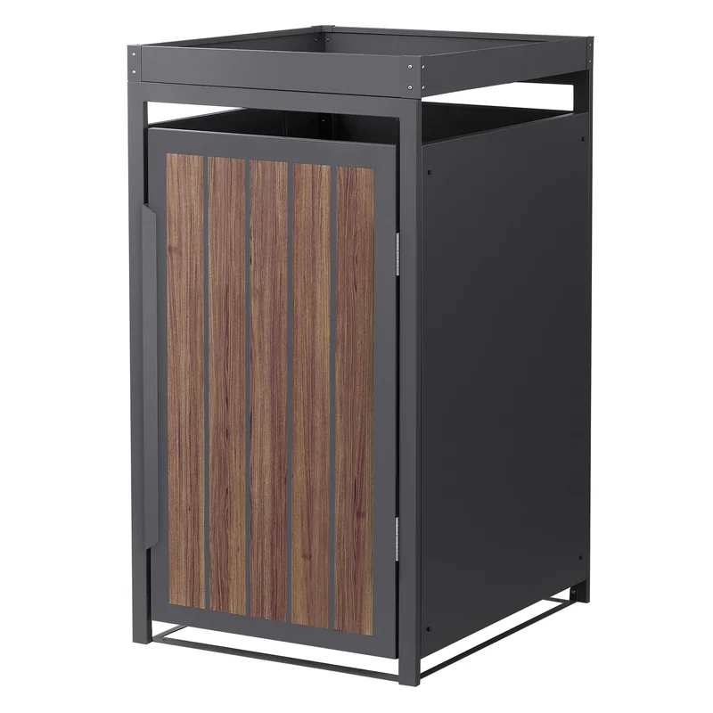 Mülltonnenbox mit Pflanzdach 1er bis 240 Liter 68x80x124 cm aus Stahl in Anthrazit-Eiche dunkel ML-Design