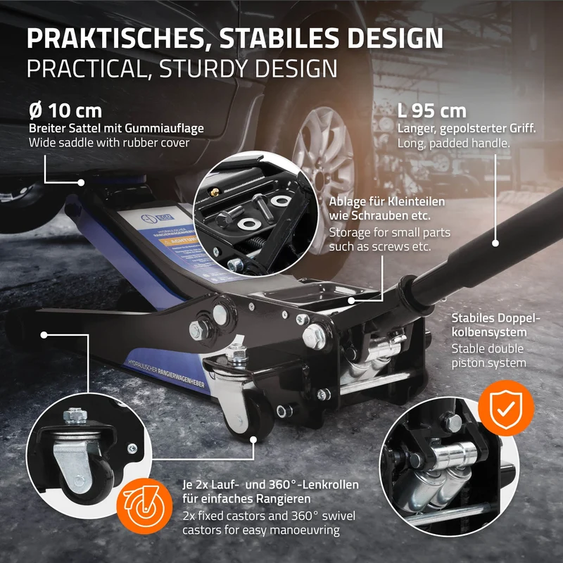 Wagenheber hydraulisch 3T Rangierwagenheber tragbar inkl. zusätzlicher Gummiauflage & 1 Paar Handschuhe