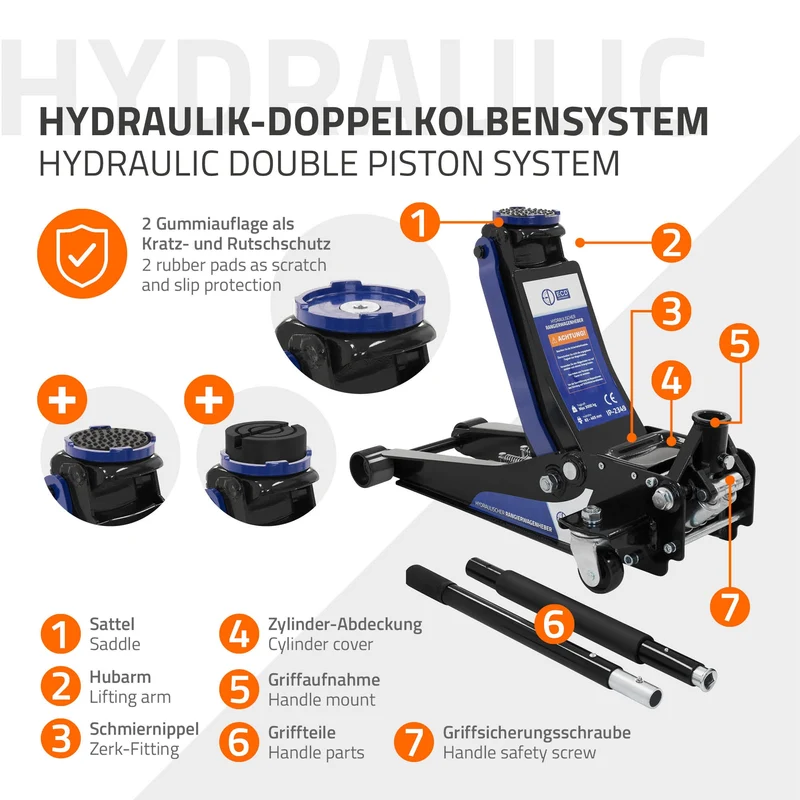 Wagenheber hydraulisch 3T Rangierwagenheber tragbar inkl. zusätzlicher Gummiauflage & 1 Paar Handschuhe