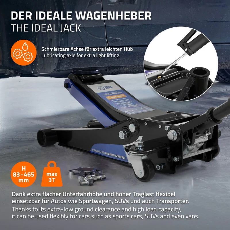 Wagenheber hydraulisch 3T Rangierwagenheber tragbar inkl. zusätzlicher Gummiauflage & 1 Paar Handschuhe