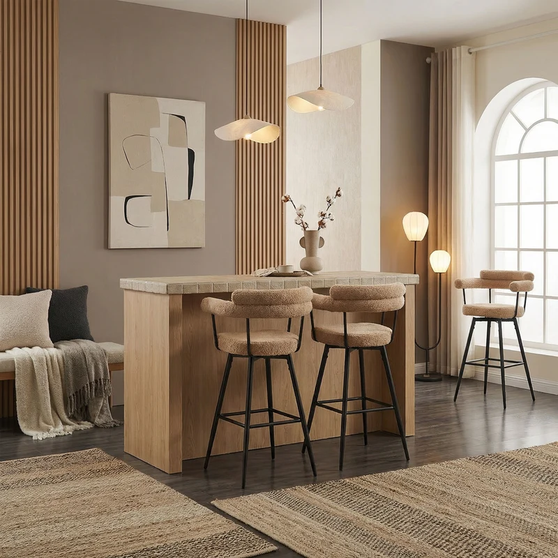 2er Set Barhocker 360° drehbar Braun 61x103x55 cm mit Arm-, Rückenlehne und Fußstütze bis 120 kg ML-Design