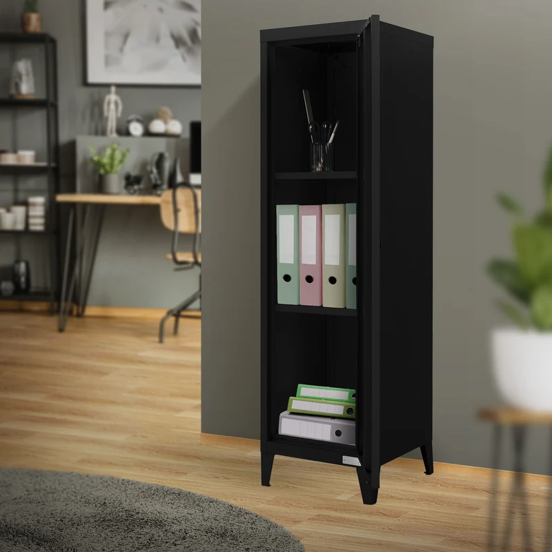 B-Ware Aktenschrank Spindschrank 1-türig 38x38x137,5 cm Schwarz aus Stahl ML-Design