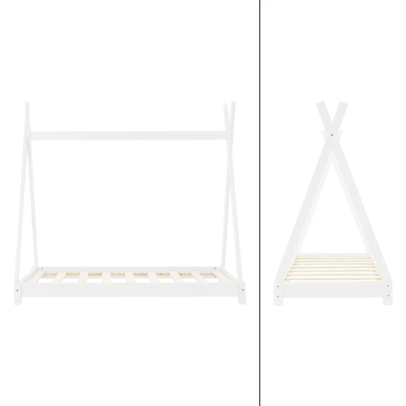 B-Ware Kinderbett Tipi 80x160 cm Weiß aus Kiefernholz Holzbett mit Lattenrost ML-Design