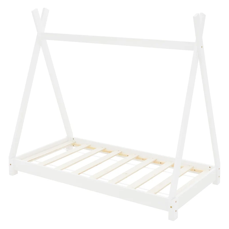 B-Ware Kinderbett Tipi 80x160 cm Weiß aus Kiefernholz Holzbett mit Lattenrost ML-Design
