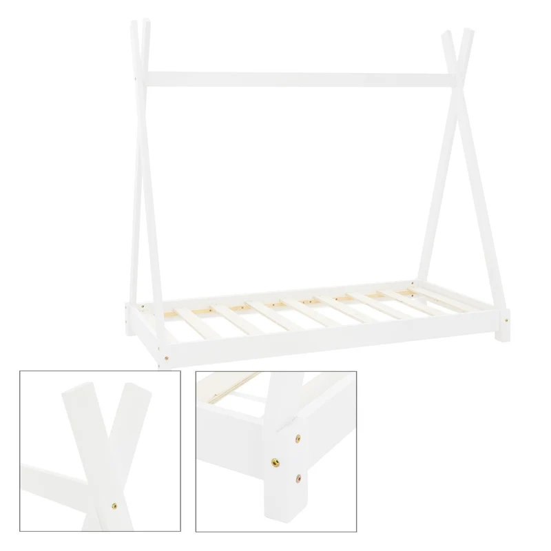 B-Ware Kinderbett Tipi 80x160 cm Weiß aus Kiefernholz Holzbett mit Lattenrost ML-Design