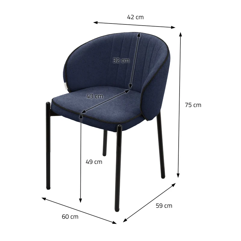 4er Set Esszimmerstühle mit Rücken- & Armlehne Dunkelblau mit Metallbeinen bis 120 kg ML-Design