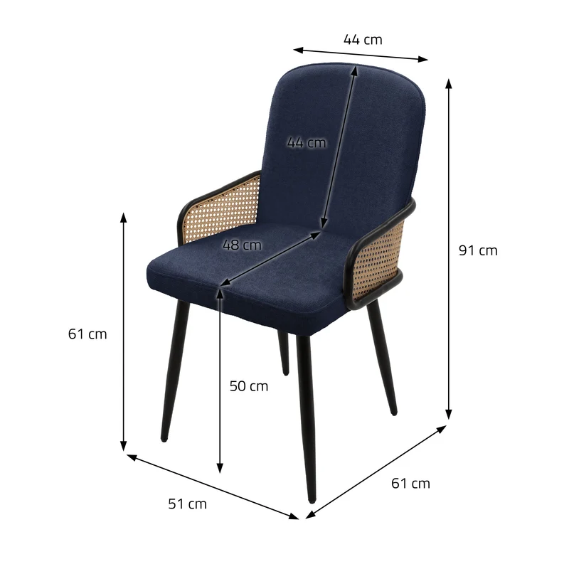 Esszimmerstühle 4er Set Dunkelblau mit Arm- & Rückenlehne, Polsterstühle für Esszimmer & Küche ML-Design