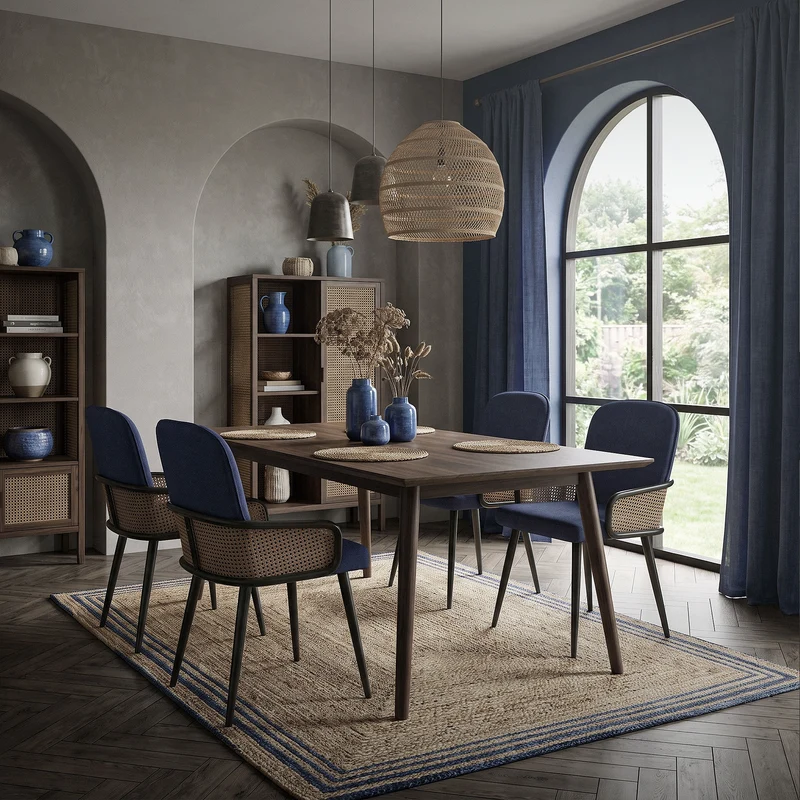 Esszimmerstühle 4er Set Dunkelblau mit Arm- & Rückenlehne, Polsterstühle für Esszimmer & Küche ML-Design