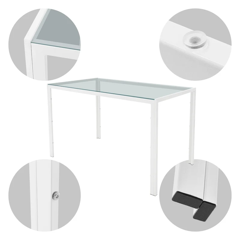 Esstisch für 4-6 Personen 120x70x75 cm Weiß Glastisch mit Stahlgestell ML-Design