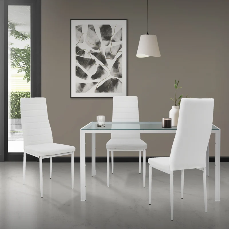 Esstisch für 4-6 Personen 120x70x75 cm Weiß Glastisch mit Stahlgestell ML-Design