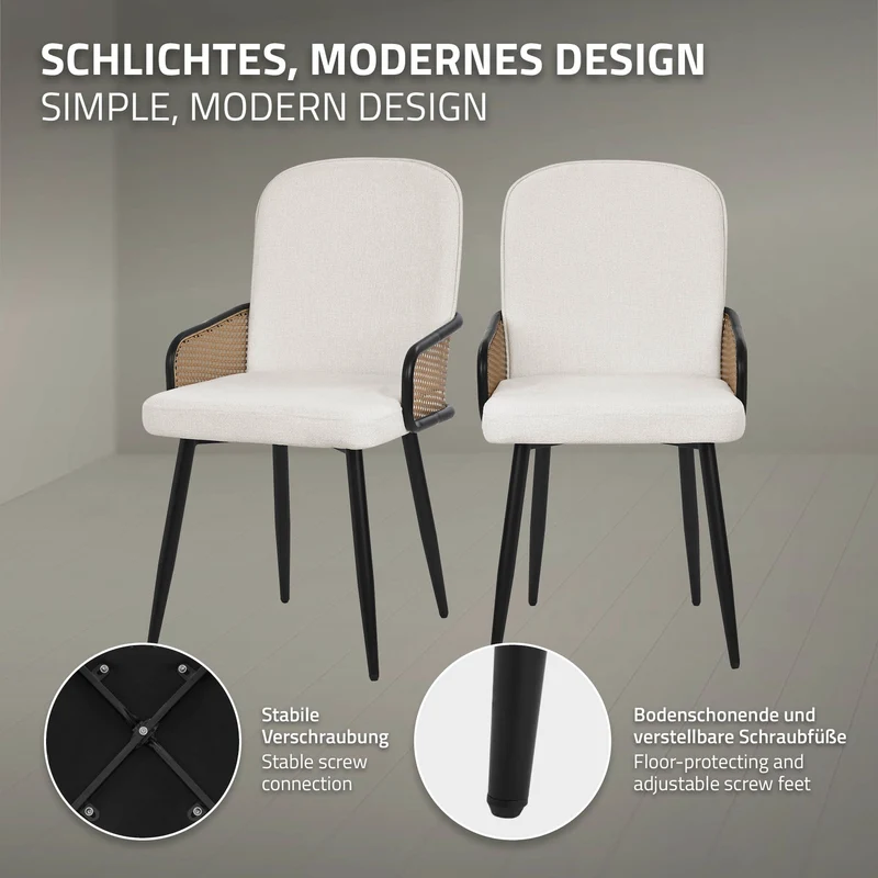 Esszimmerstühle 6er Set Beige mit Arm- & Rückenlehne, Polsterstühle für Esszimmer & Küche ML-Design