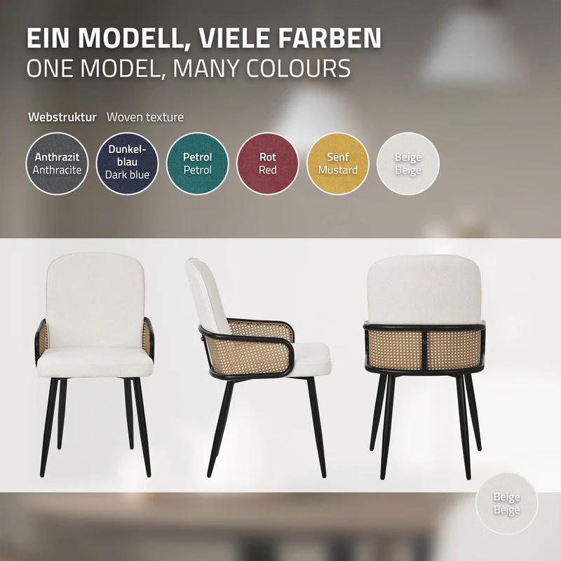 Esszimmerstühle 6er Set Beige mit Arm- & Rückenlehne, Polsterstühle für Esszimmer & Küche ML-Design